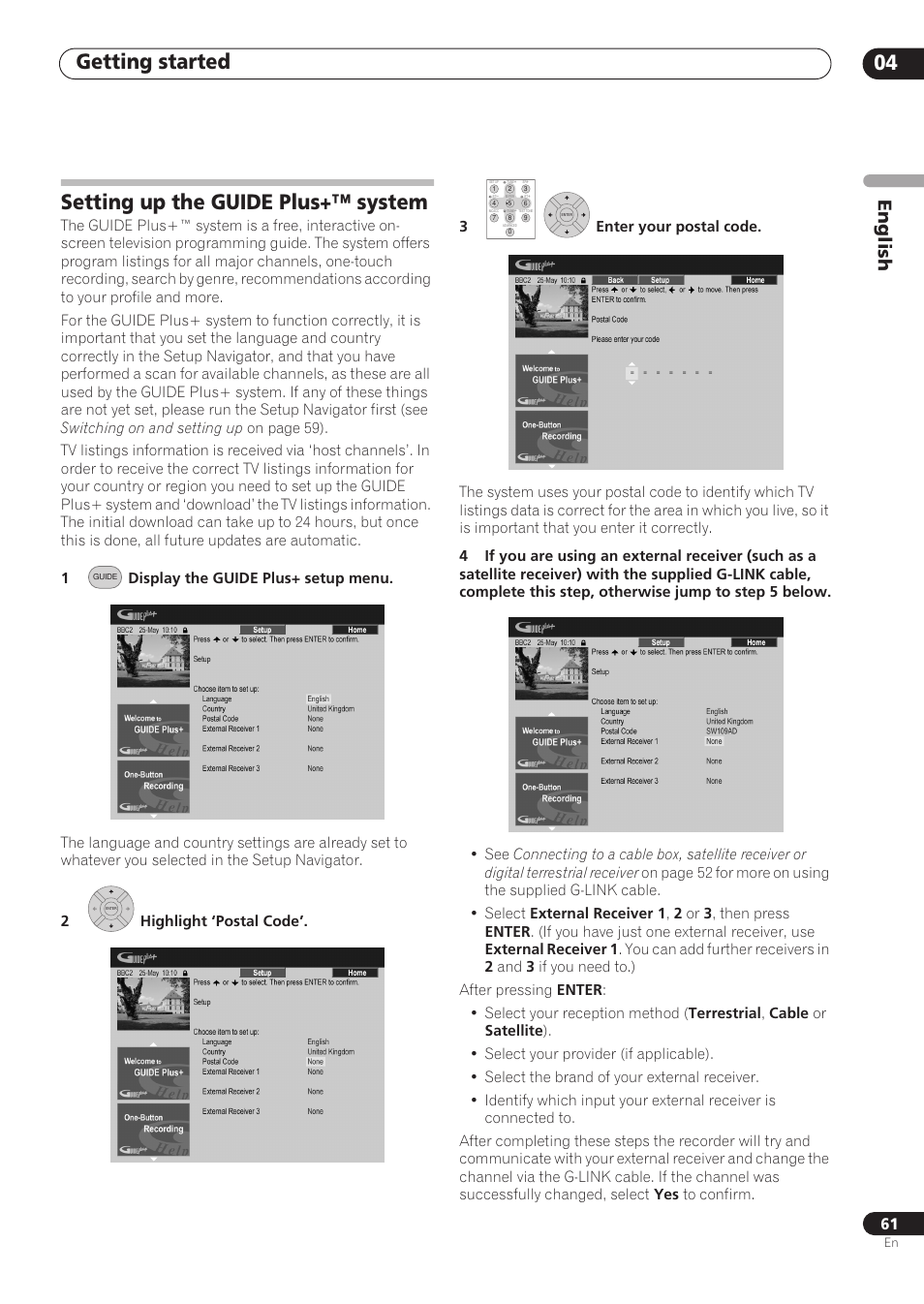Getting started 04, Setting up the guide plus+™ system, English | Pioneer RCS-606H User Manual | Page 61 / 152
