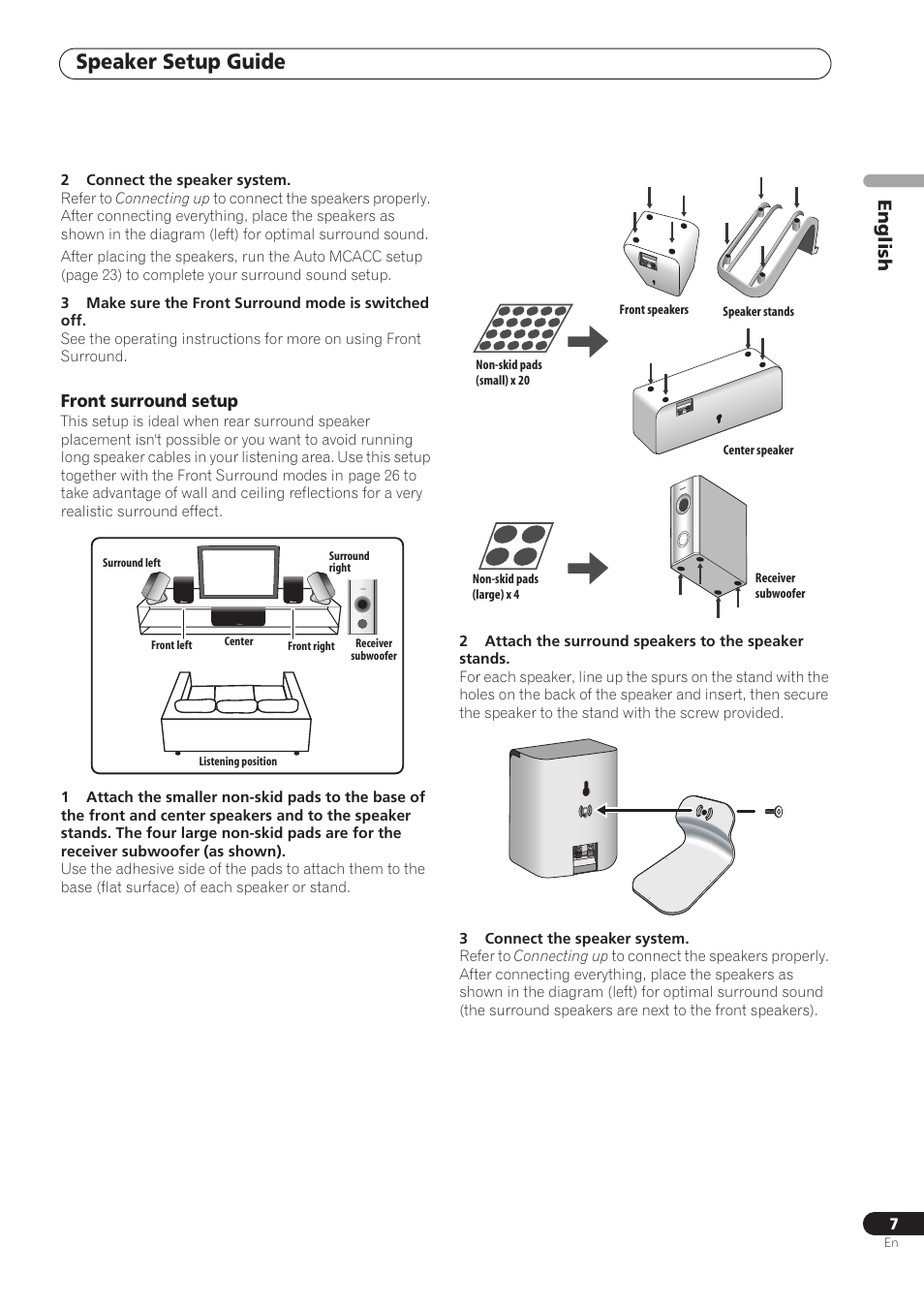 Speaker setup guide, English | Pioneer RCS-606H User Manual | Page 7 / 152
