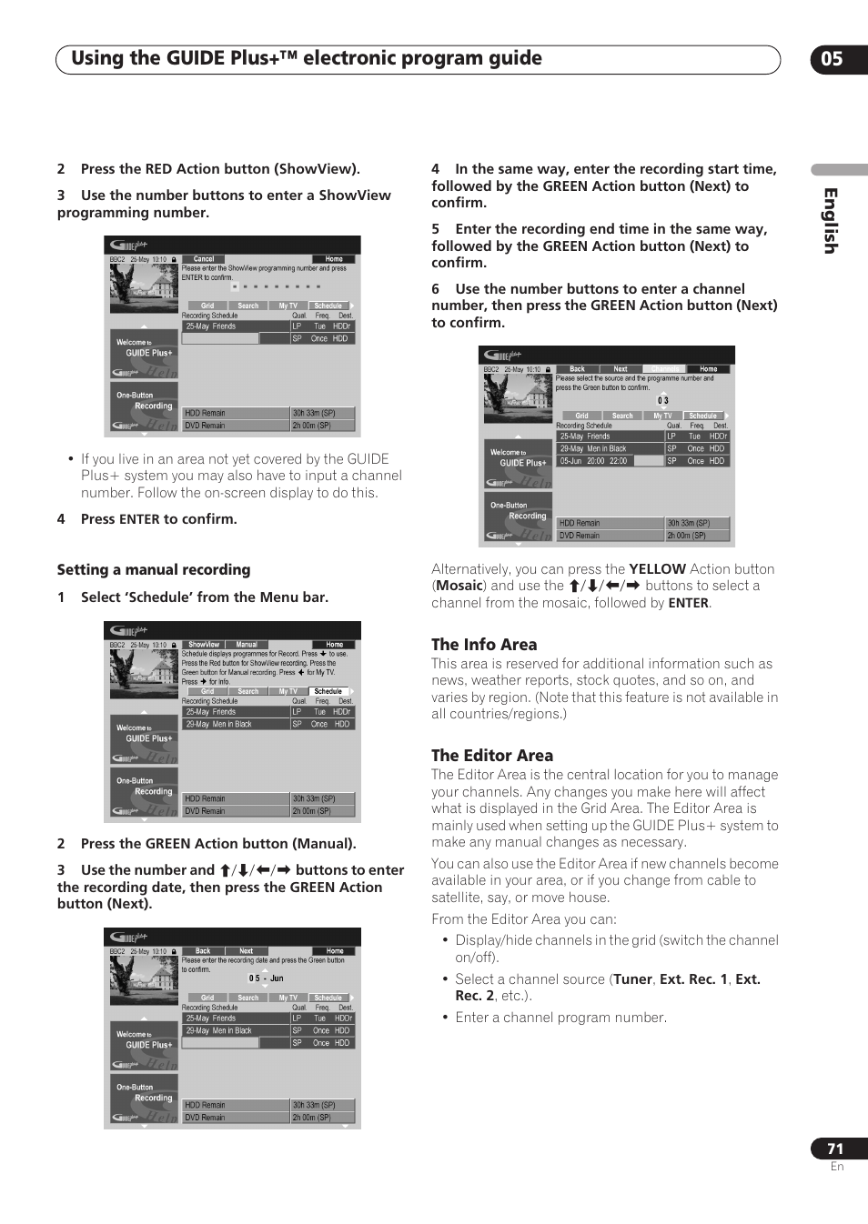 Using the guide plus+™ electronic program guide 05, English | Pioneer RCS-606H User Manual | Page 71 / 152