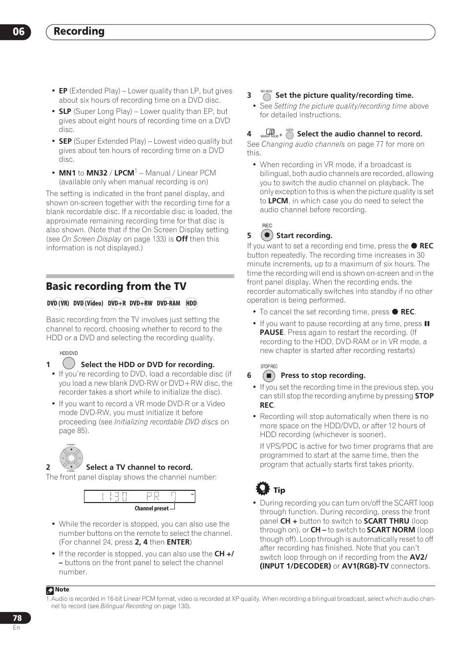 Recording 06, Basic recording from the tv | Pioneer RCS-606H User Manual | Page 78 / 152