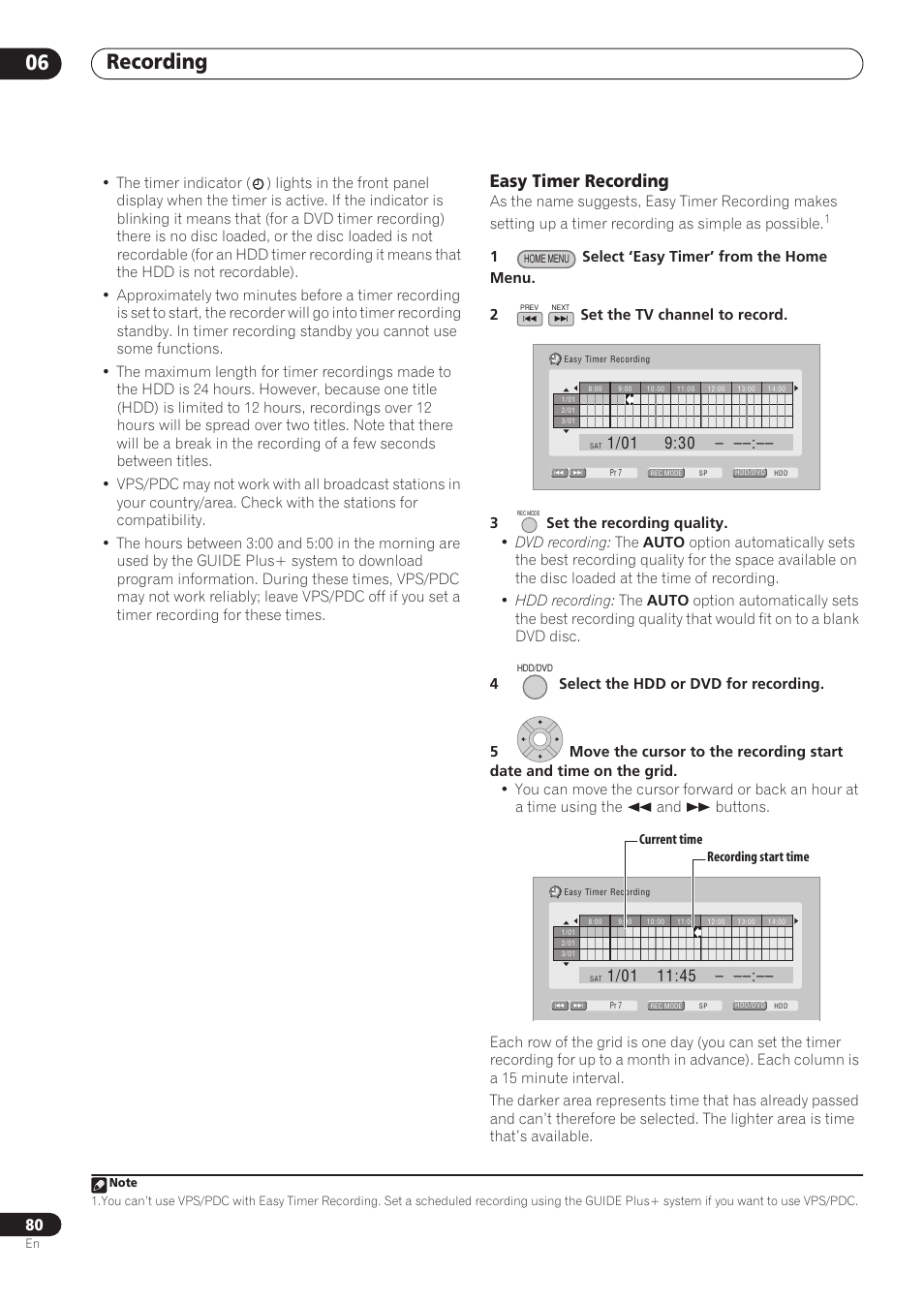 Recording 06, Easy timer recording | Pioneer RCS-606H User Manual | Page 80 / 152