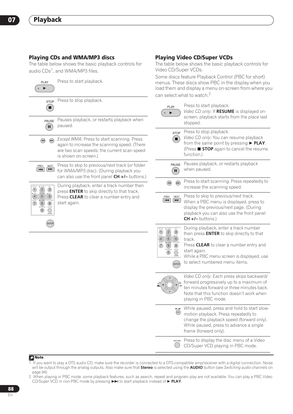 Playback 07, Playing cds and wma/mp3 discs, Playing video cd/super vcds | And wma/mp3 files | Pioneer RCS-606H User Manual | Page 88 / 152