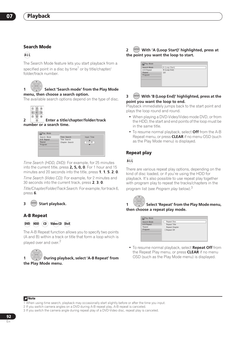 Playback 07, Search mode, A-b repeat | Repeat play | Pioneer RCS-606H User Manual | Page 92 / 152