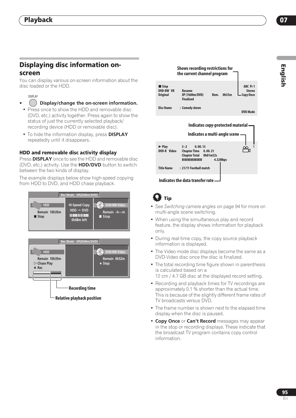 Playback 07, Displaying disc information on- screen, English | Pioneer RCS-606H User Manual | Page 95 / 152