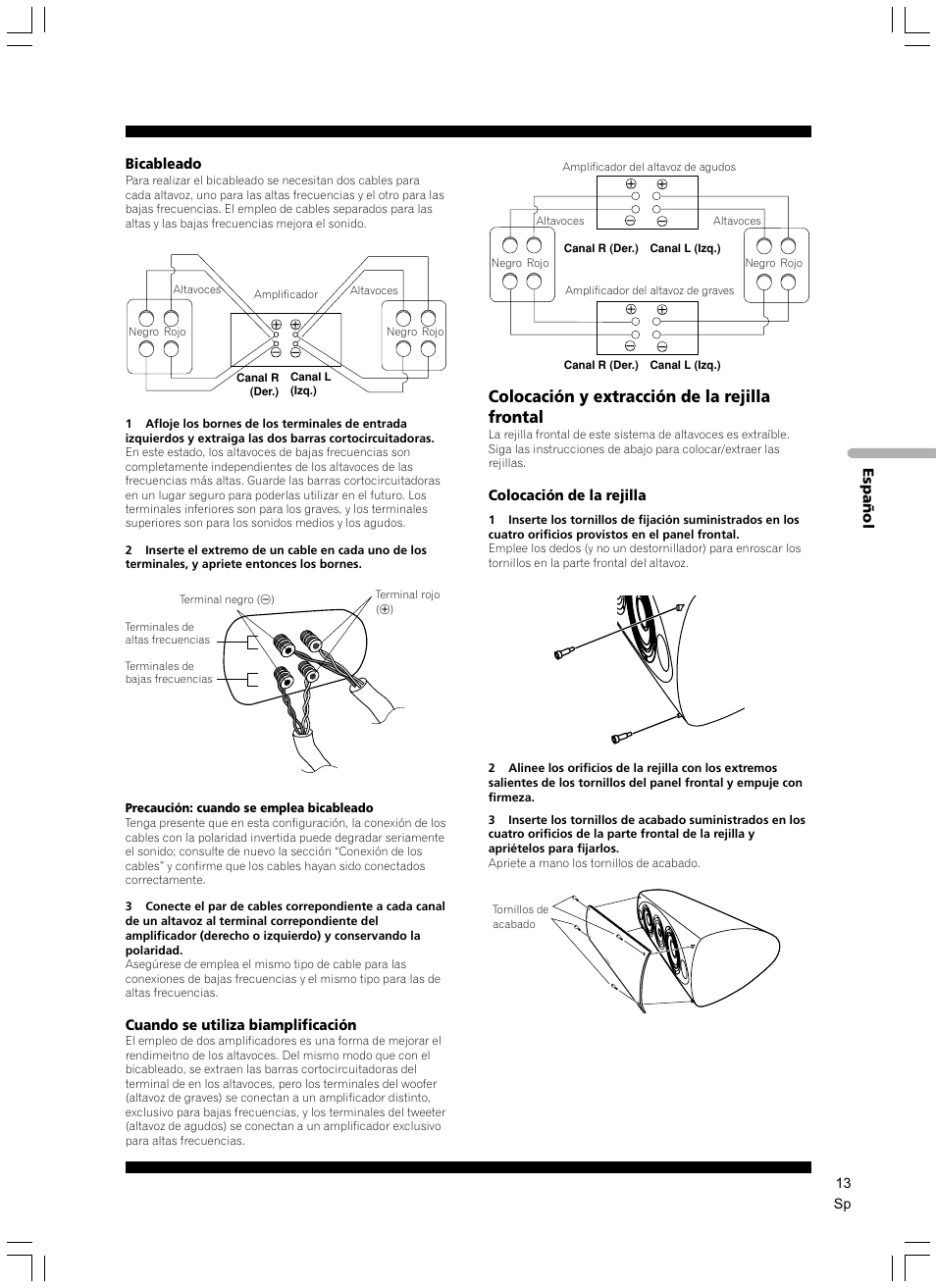 Colocación y extracción de la rejilla frontal | Pioneer S-7EX User Manual | Page 13 / 23