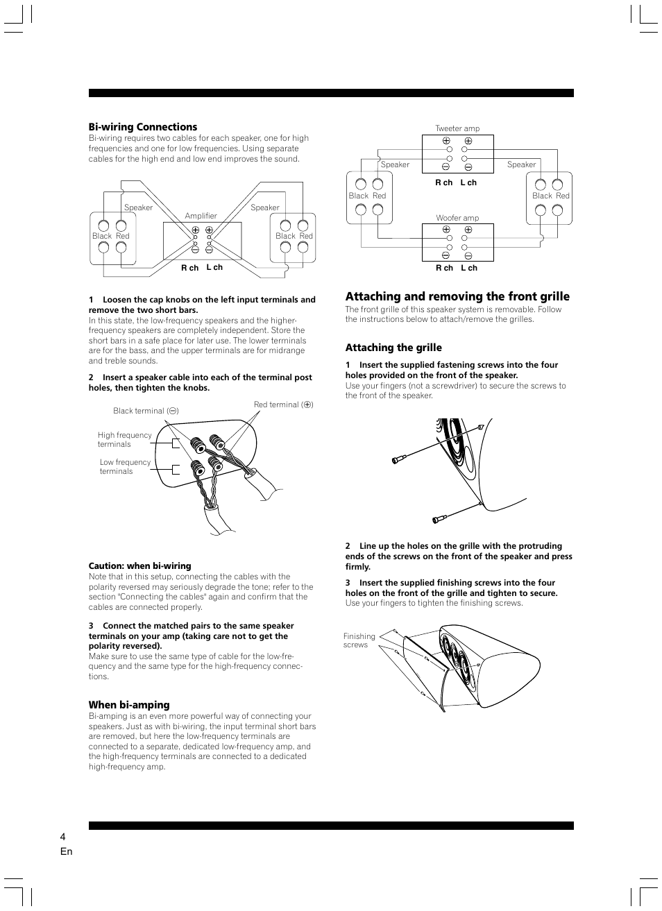 Attaching and removing the front grille | Pioneer S-7EX User Manual | Page 4 / 23