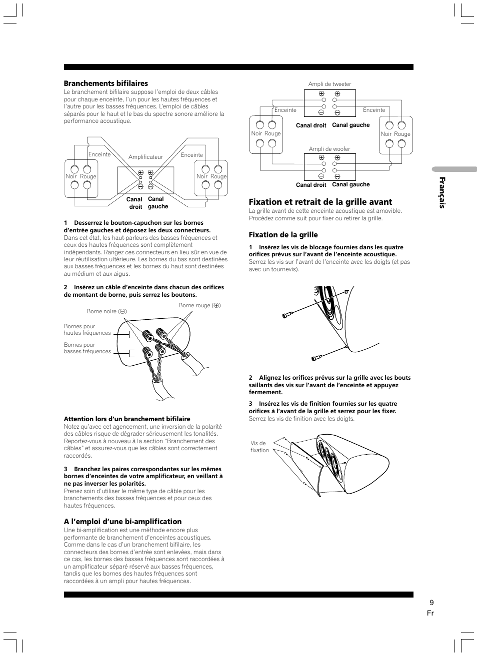 Fixation et retrait de la grille avant | Pioneer S-7EX User Manual | Page 9 / 23