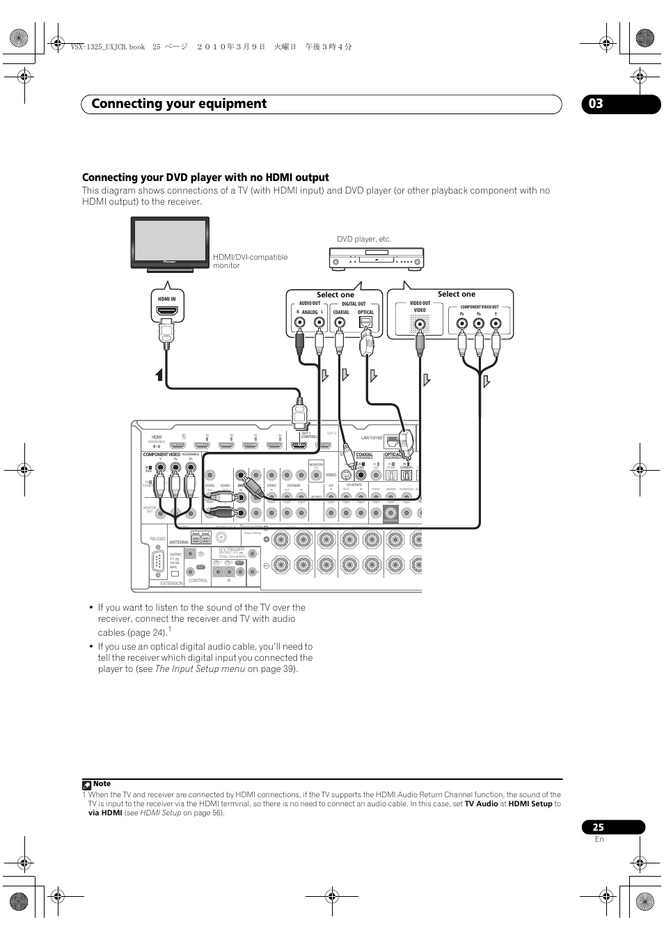 Connecting your dvd player with no hdmi output, Connecting your equipment 03 | Pioneer VSX-1325-K User Manual | Page 25 / 112