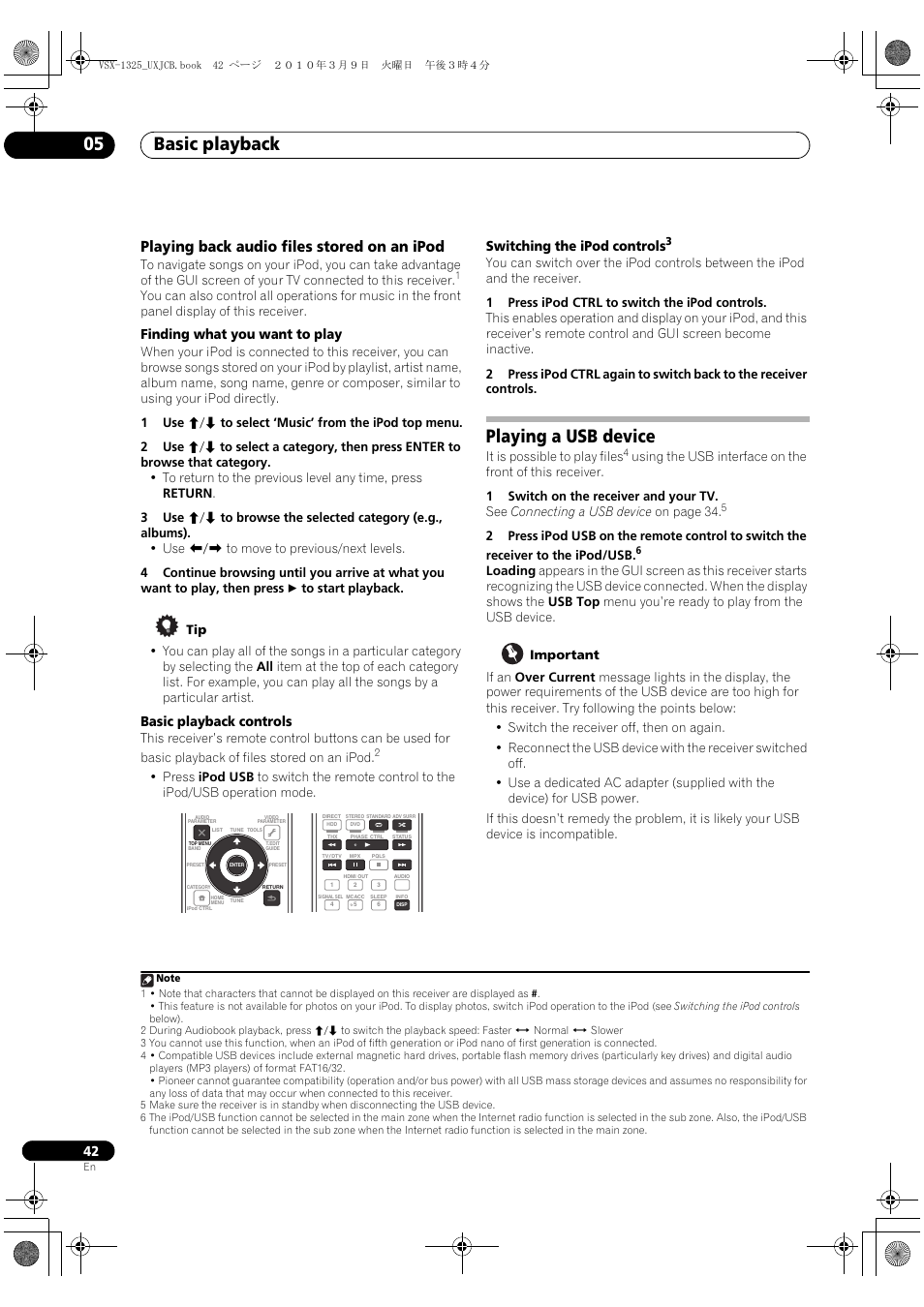 Playing back audio files stored on an ipod, Playing a usb device, Basic playback 05 | Finding what you want to play, Basic playback controls, Switching the ipod controls | Pioneer VSX-1325-K User Manual | Page 42 / 112