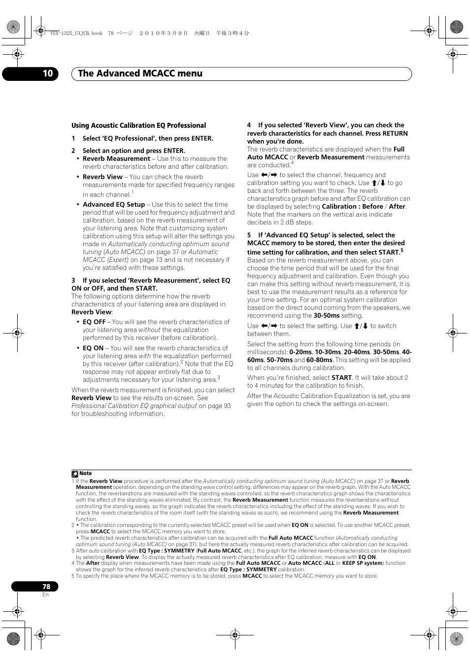 The advanced mcacc menu 10 | Pioneer VSX-1325-K User Manual | Page 78 / 112