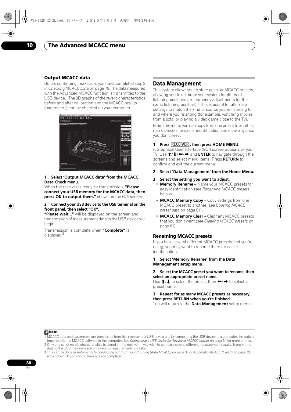 Output mcacc data, Data management, Renaming mcacc presets | The advanced mcacc menu 10 | Pioneer VSX-1325-K User Manual | Page 80 / 112