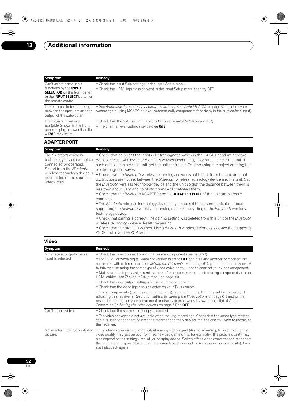 Adapter port, Video, Adapter port video | Additional information 12 | Pioneer VSX-1325-K User Manual | Page 92 / 112