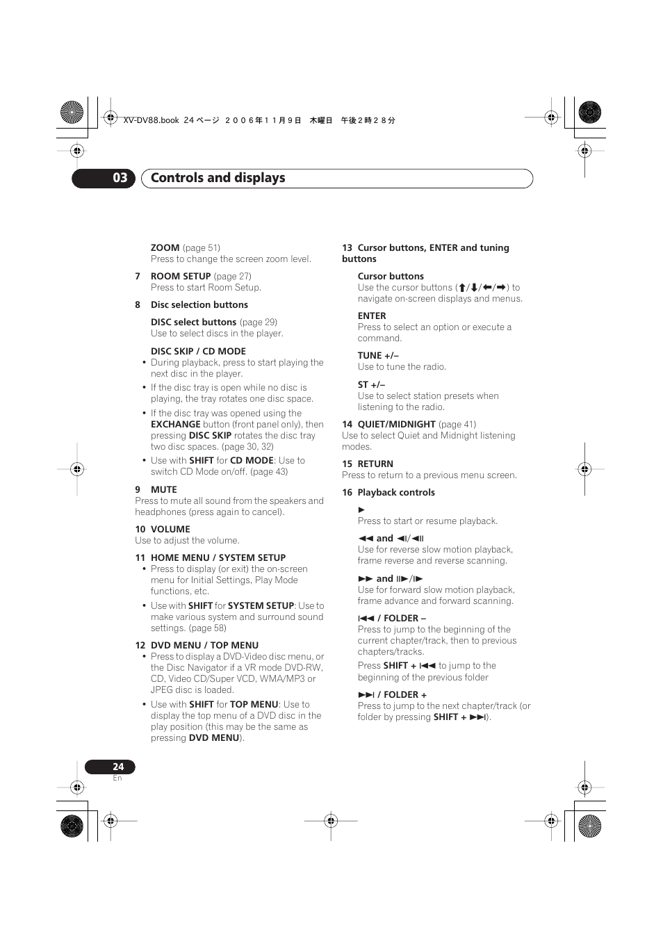 Controls and displays 03 | Pioneer HTD8DVD User Manual | Page 24 / 84