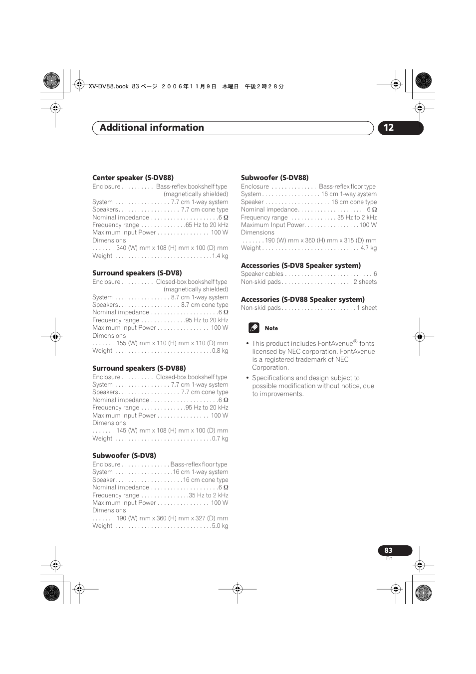 Additional information 12 | Pioneer HTD8DVD User Manual | Page 83 / 84