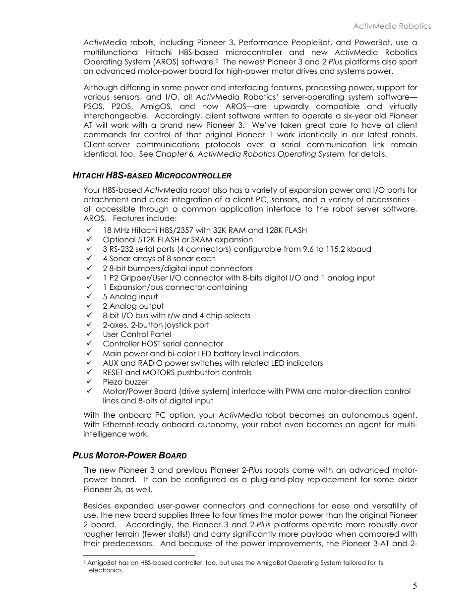 Hitachi h8s-based microcontroller, Plus motor-power board, Itachi | Based, Icrocontroller, Otor, Ower, Oard | Pioneer 2TM User Manual | Page 11 / 85
