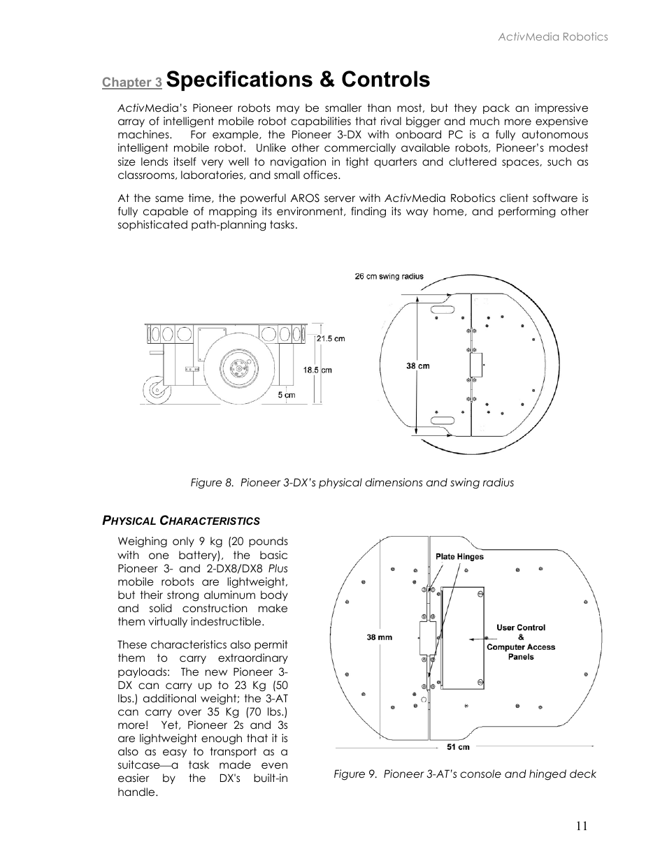 Specifications & controls, Physical characteristics, Chapter 3 specifications & controls | Hysical, Haracteristics | Pioneer 2TM User Manual | Page 17 / 85