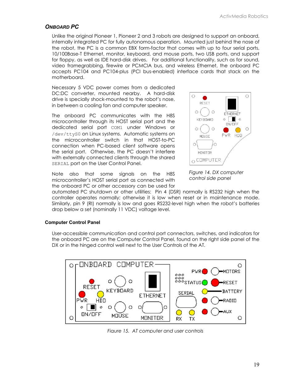 Onboard pc, Computer control panel, Nboard | Pioneer 2TM User Manual | Page 25 / 85