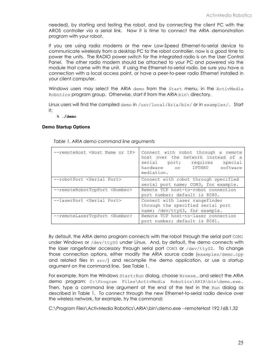 Demo startup options | Pioneer 2TM User Manual | Page 31 / 85