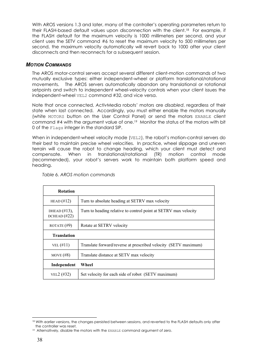 Motion commands, Otion, Ommands | Pioneer 2TM User Manual | Page 44 / 85