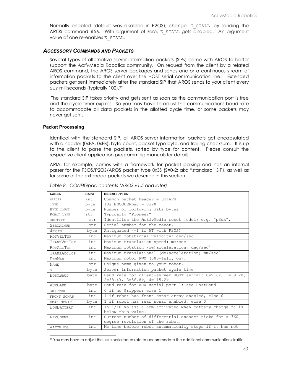 Accessory commands and packets, Packet processing, Ccessory | Ommands and, Ackets | Pioneer 2TM User Manual | Page 49 / 85