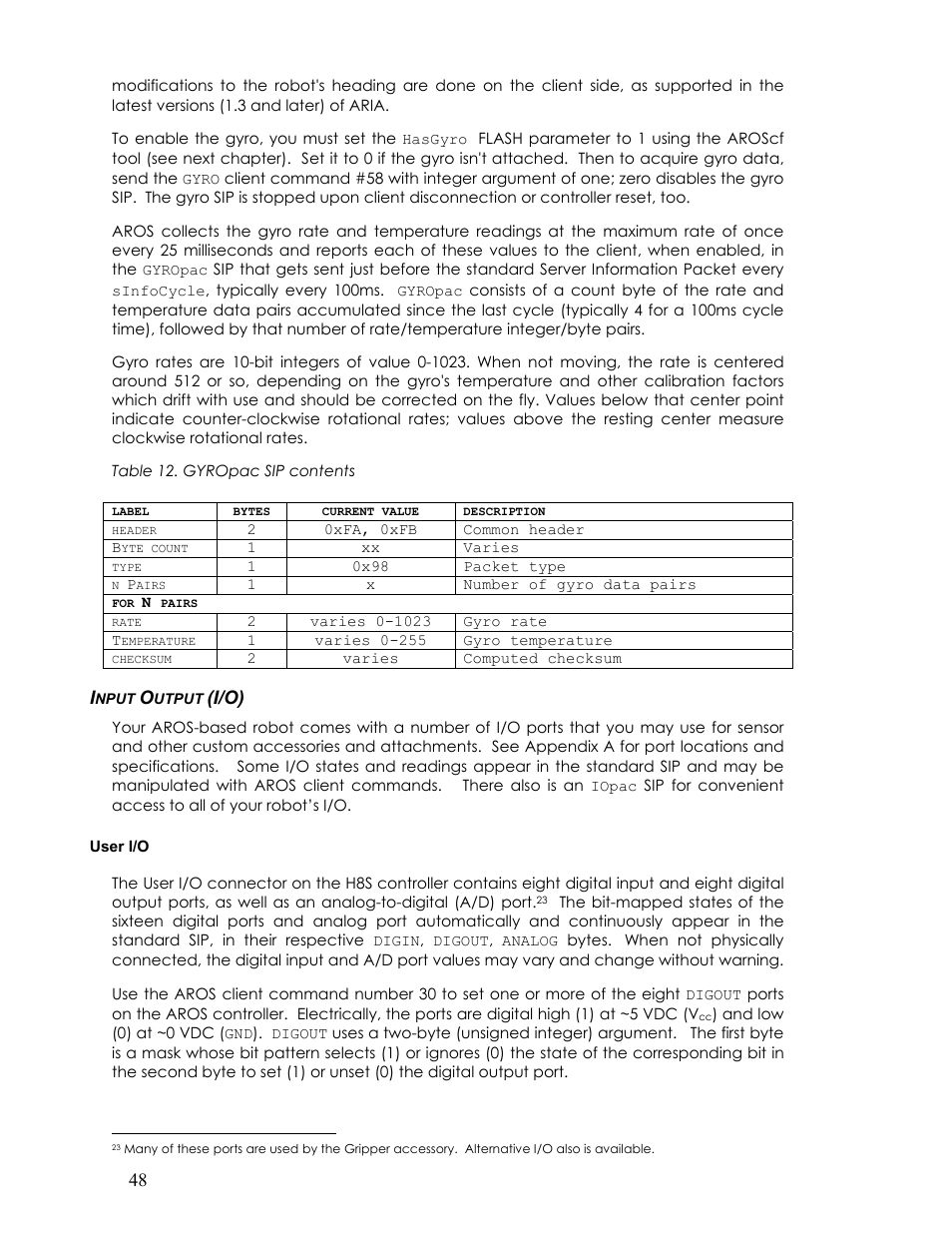 Input output (i/o), User i/o, Nput | Utput, I/o) | Pioneer 2TM User Manual | Page 54 / 85