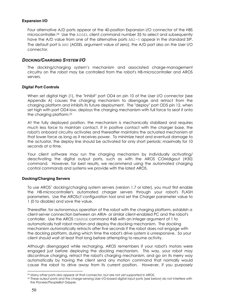 Expansion i/o, Docking/charging system i/o, Digital port controls | Docking/charging servers, Ocking, Harging, Ystem | Pioneer 2TM User Manual | Page 56 / 85