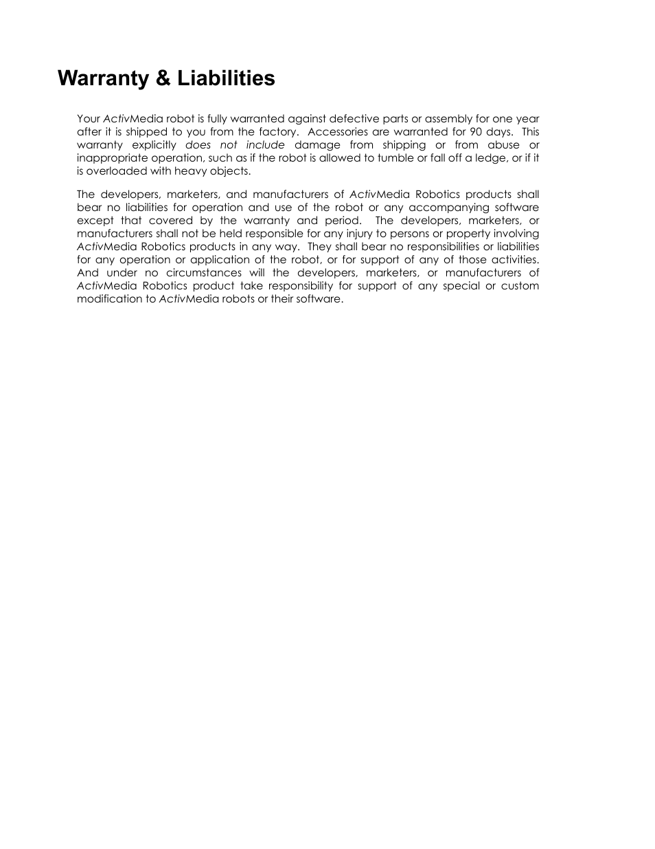 Warranty & liabilities | Pioneer 2TM User Manual | Page 84 / 85