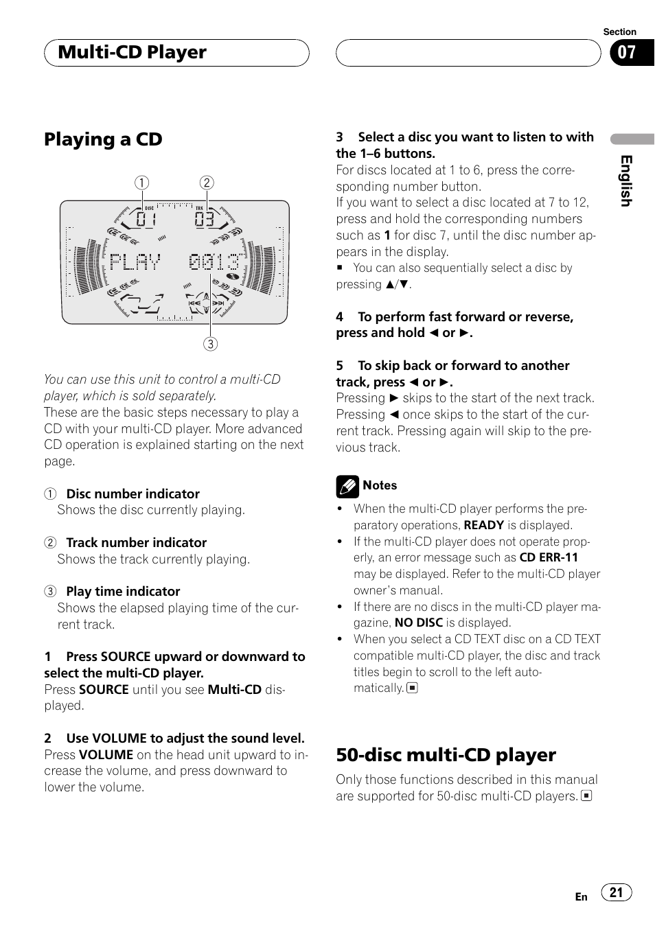 Playing a cd, Disc multi-cd player, Multi-cd player | Pioneer FH-P6200 User Manual | Page 21 / 44