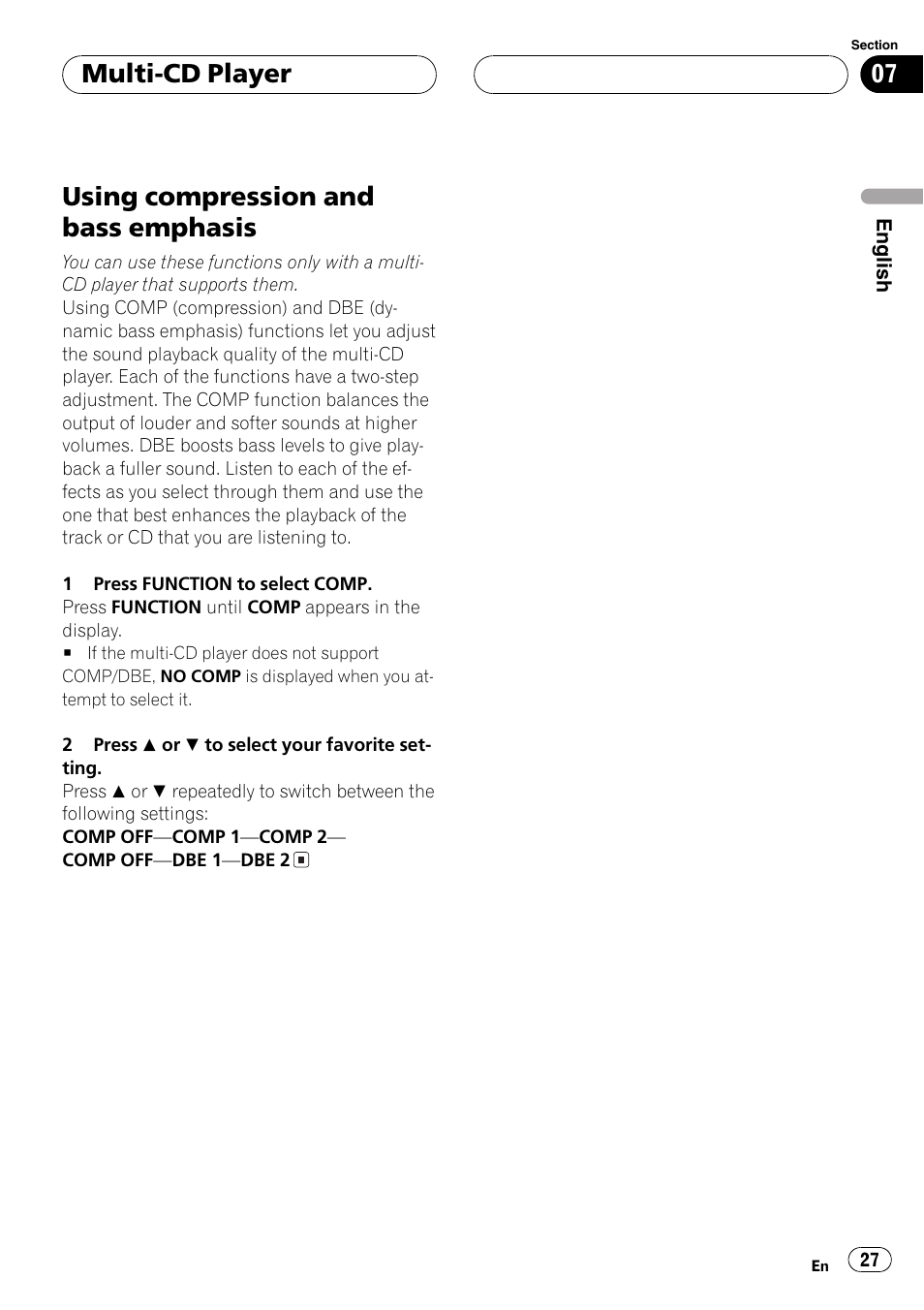 Using compression and bass emphasis 27, Using compression and bass emphasis, Multi-cd player | Pioneer FH-P6200 User Manual | Page 27 / 44