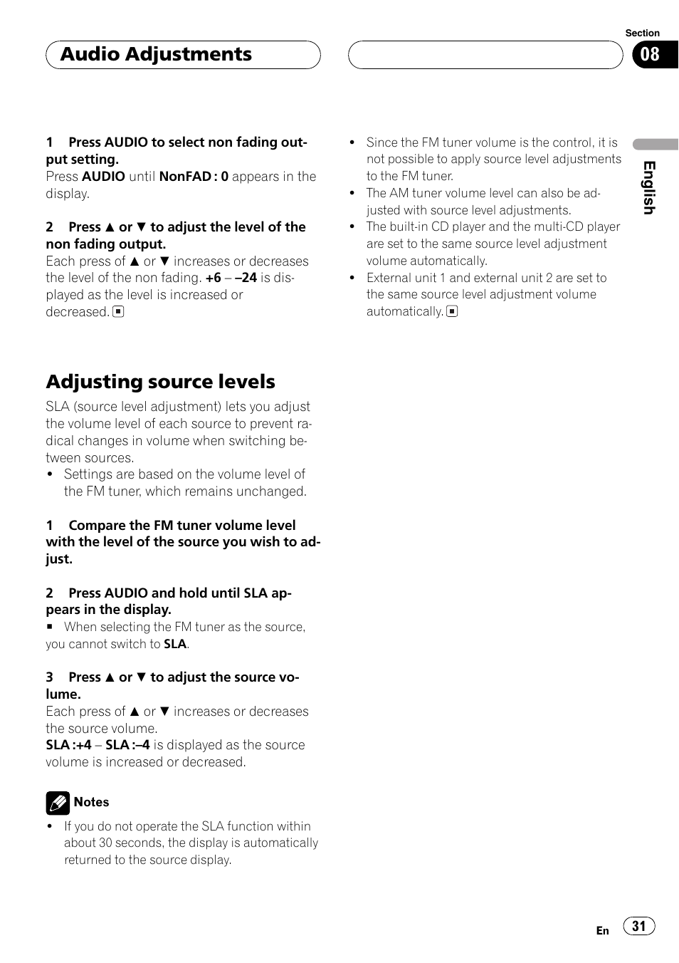 Adjusting source levels 31, Adjusting source levels, Audio adjustments | Pioneer FH-P6200 User Manual | Page 31 / 44