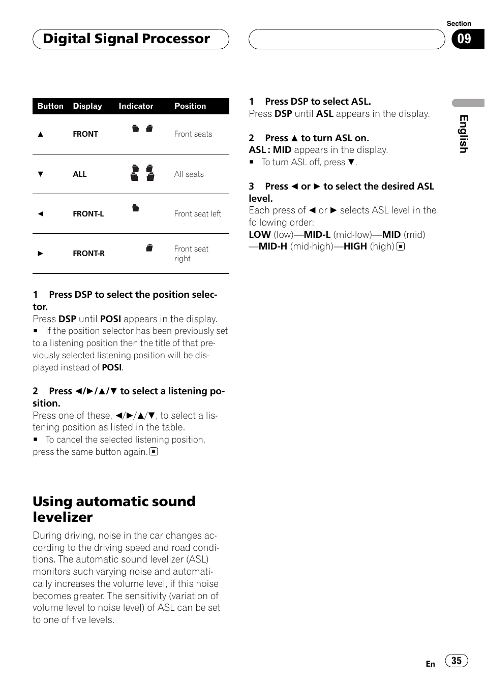 Using automatic sound levelizer 35, Using automatic sound levelizer, Digital signal processor | Pioneer FH-P6200 User Manual | Page 35 / 44