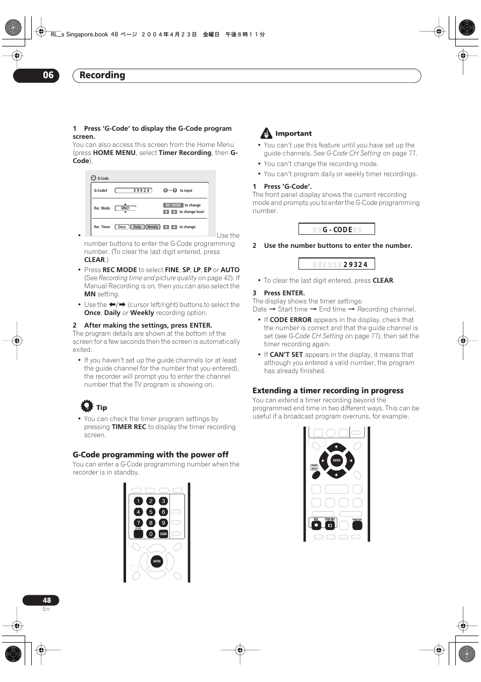 Recording 06 | Pioneer DVR-320-S User Manual | Page 48 / 100