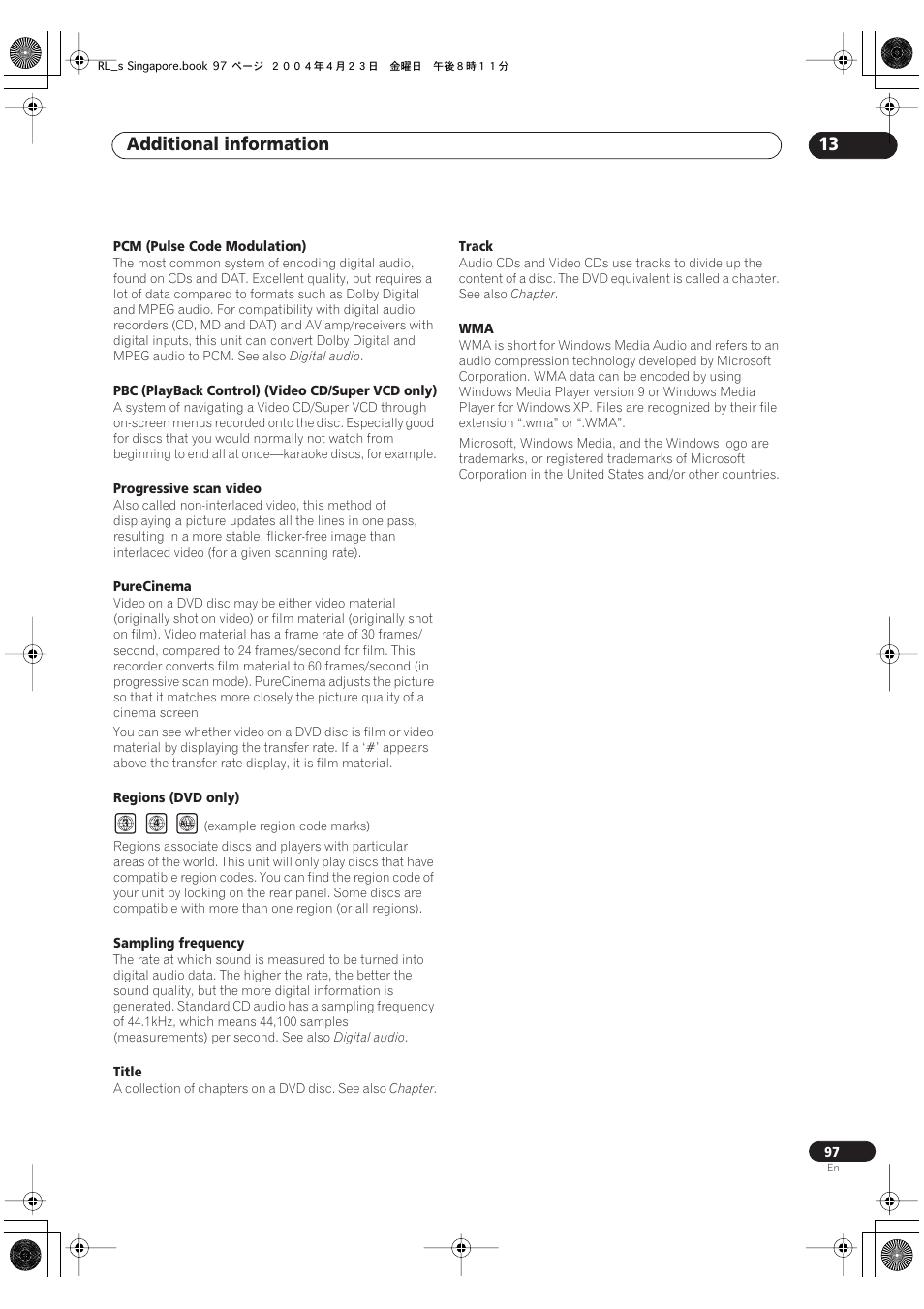 Additional information 13 | Pioneer DVR-320-S User Manual | Page 97 / 100