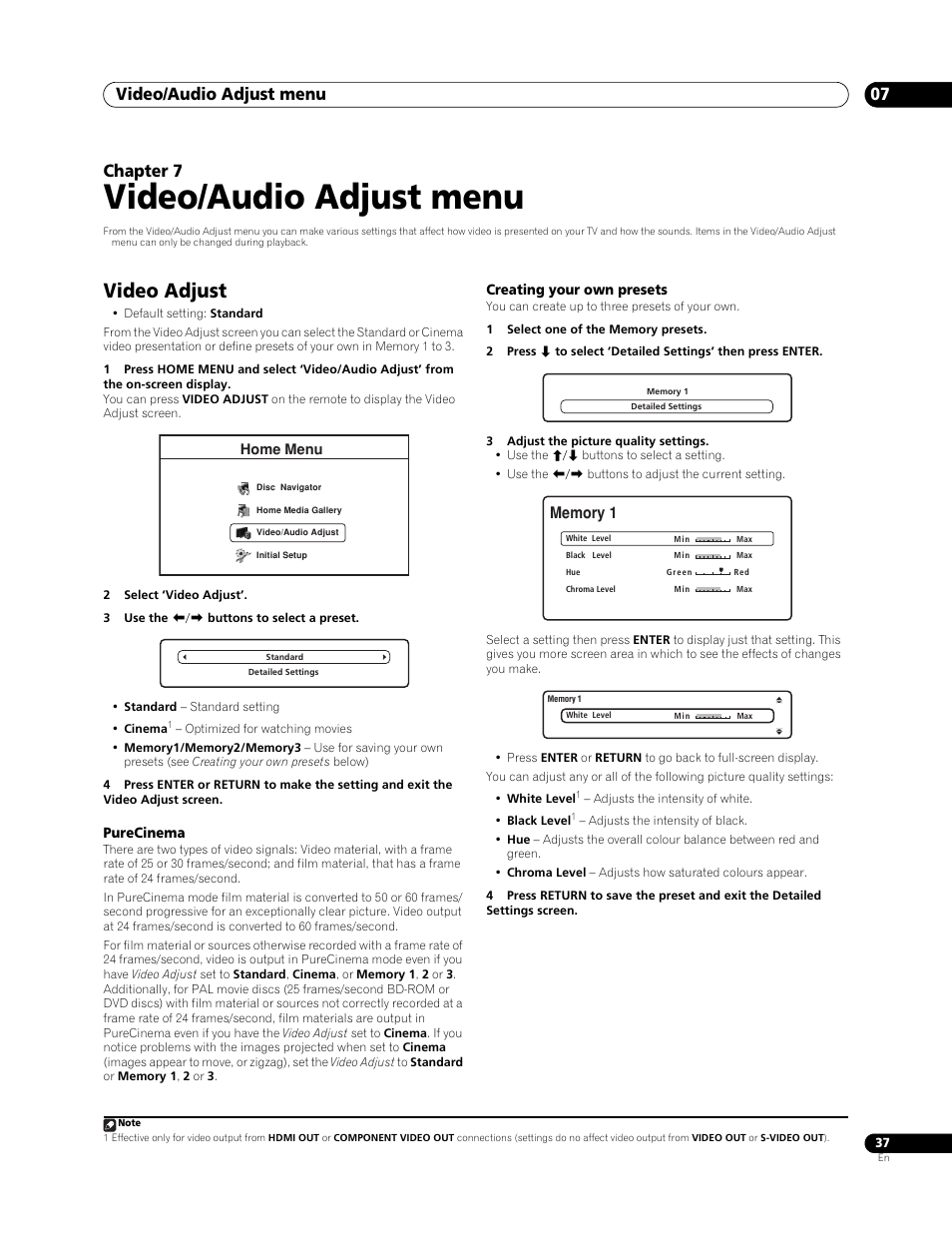 07 video/audio adjust menu, Video adjust, Video/audio adjust menu | Video/audio adjust menu 07, Chapter 7 | Pioneer BDP-LX 70 User Manual | Page 37 / 64