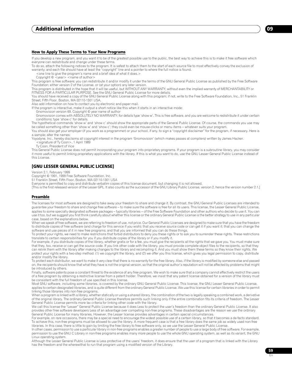 Additional information 09 | Pioneer BDP-LX 70 User Manual | Page 59 / 64