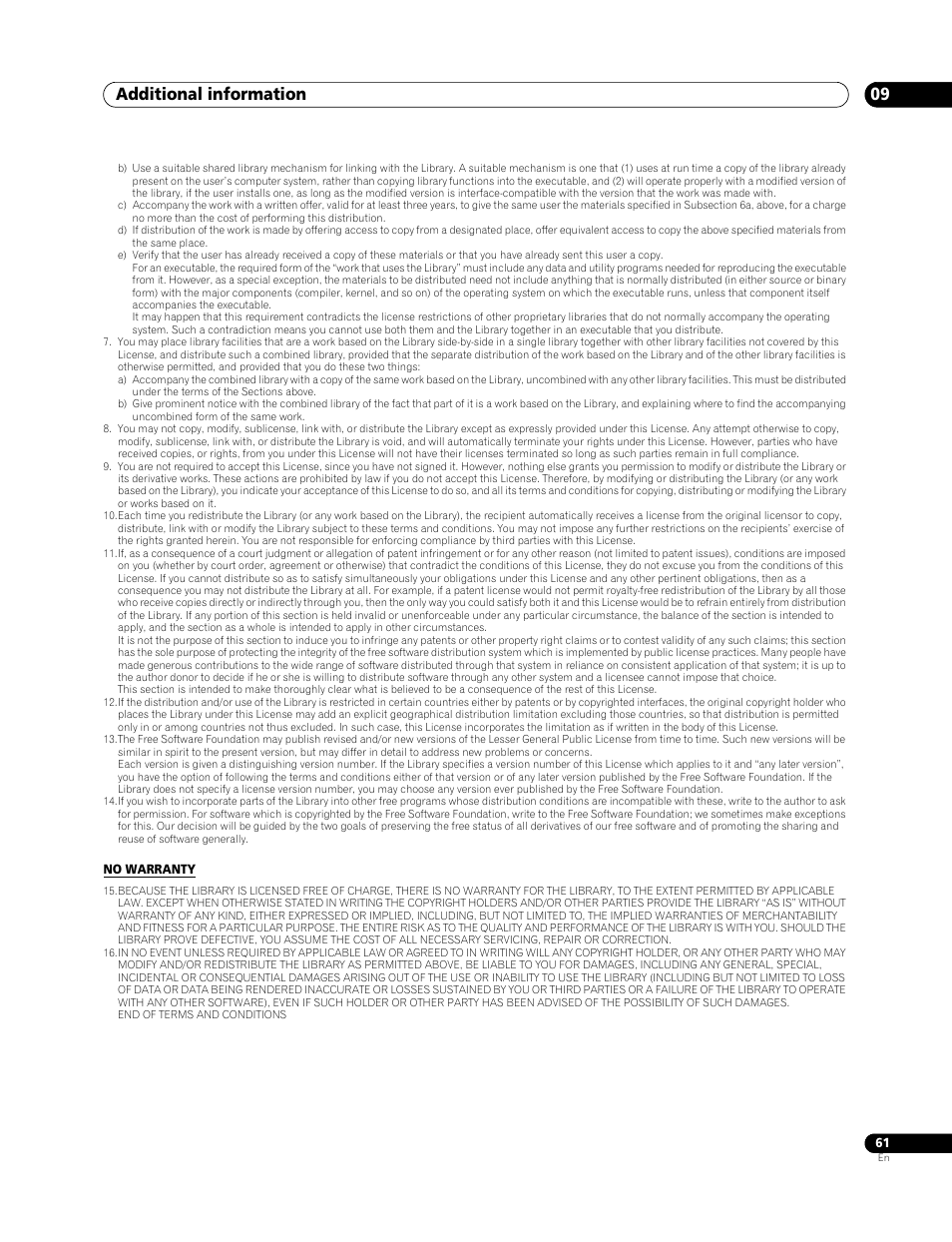 Additional information 09 | Pioneer BDP-LX 70 User Manual | Page 61 / 64