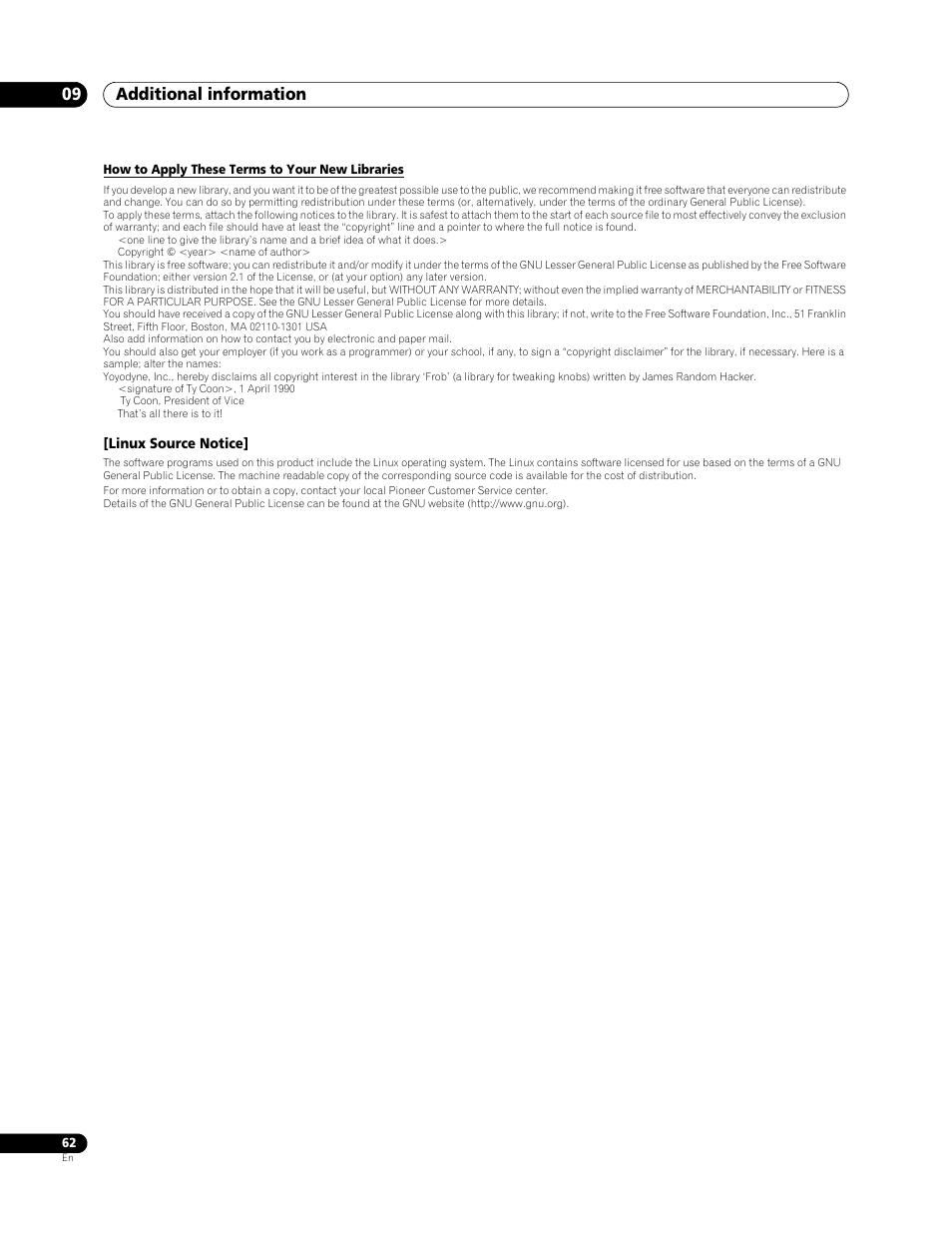 Additional information 09 | Pioneer BDP-LX 70 User Manual | Page 62 / 64