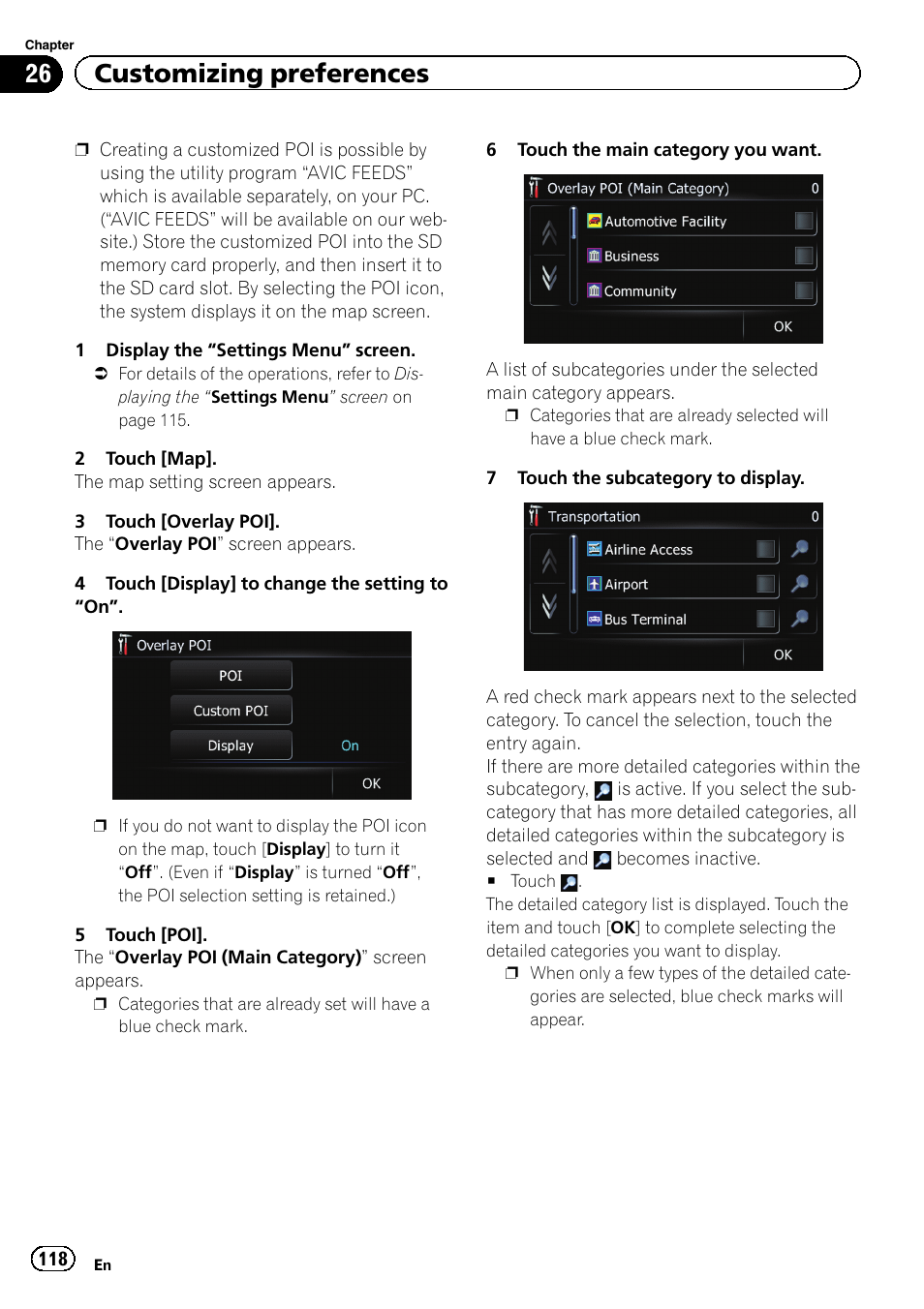 26 customizing preferences | Pioneer 2010 NAVIGATION UPGRADE SD-CARD CNSD-130FM User Manual | Page 118 / 144