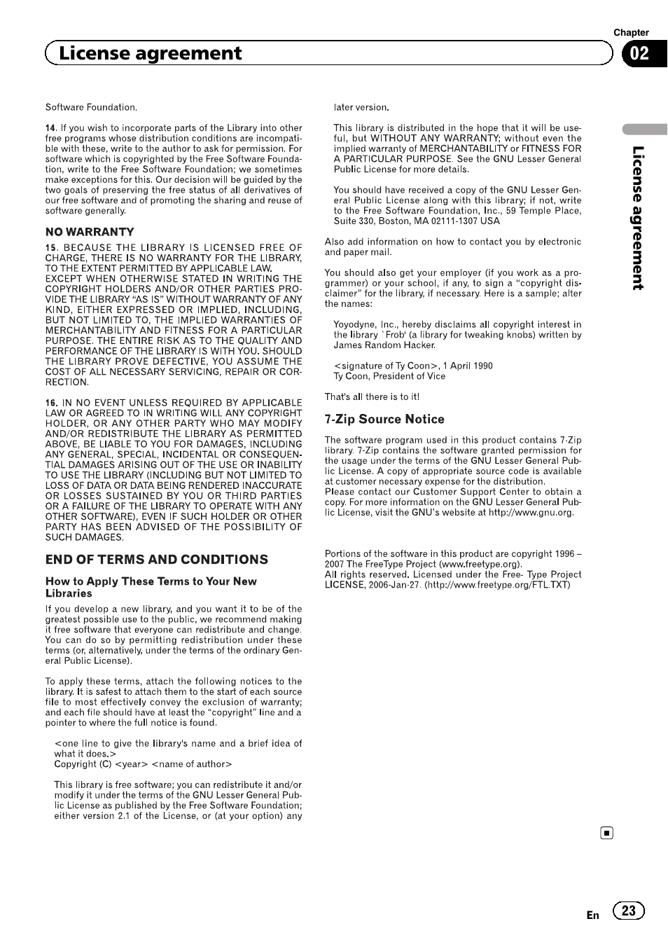 License agreement | Pioneer 2010 NAVIGATION UPGRADE SD-CARD CNSD-130FM User Manual | Page 23 / 144