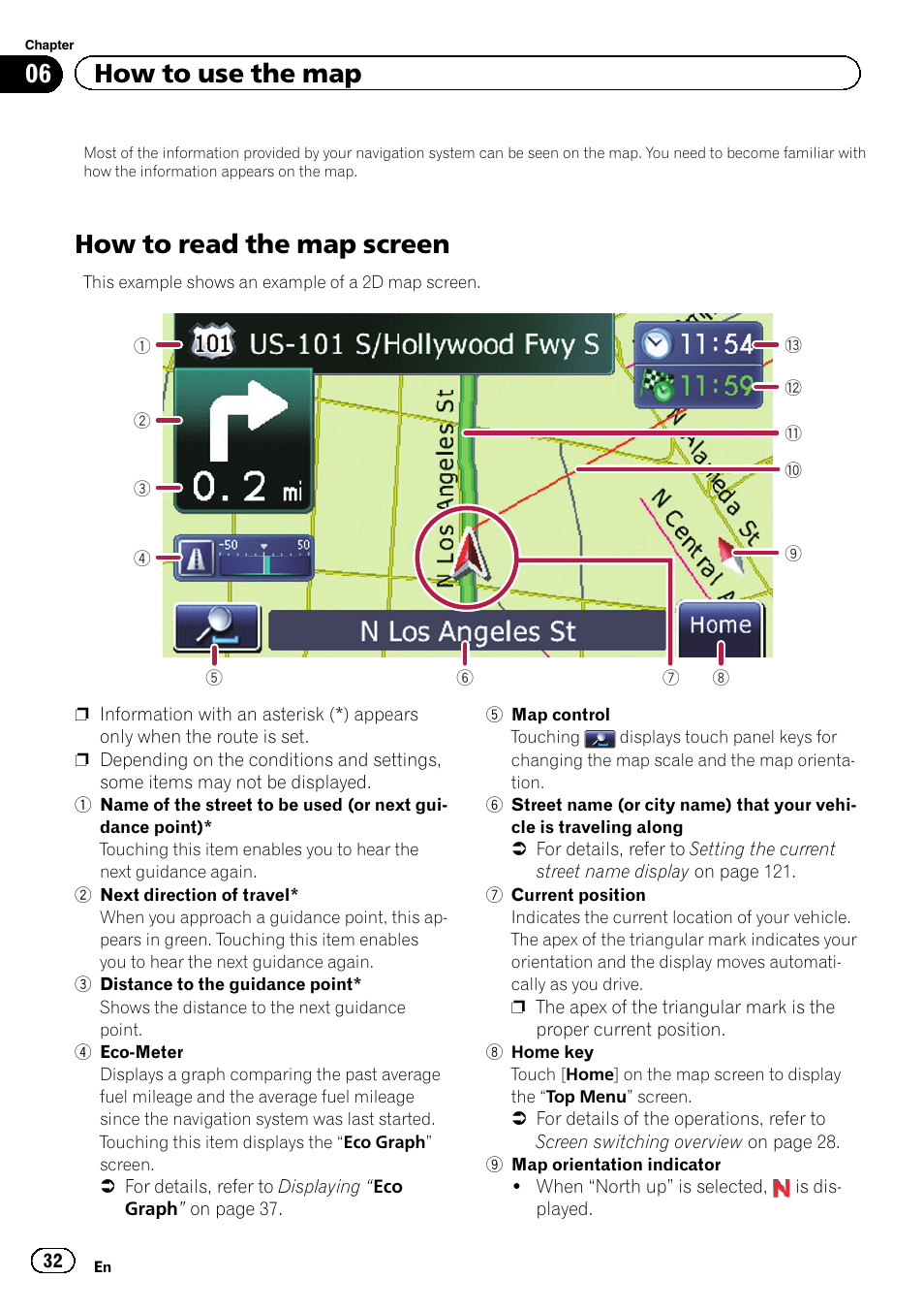 How to use the map how to read the map screen, How to read the map screen, 06 how to use the map | Pioneer 2010 NAVIGATION UPGRADE SD-CARD CNSD-130FM User Manual | Page 32 / 144
