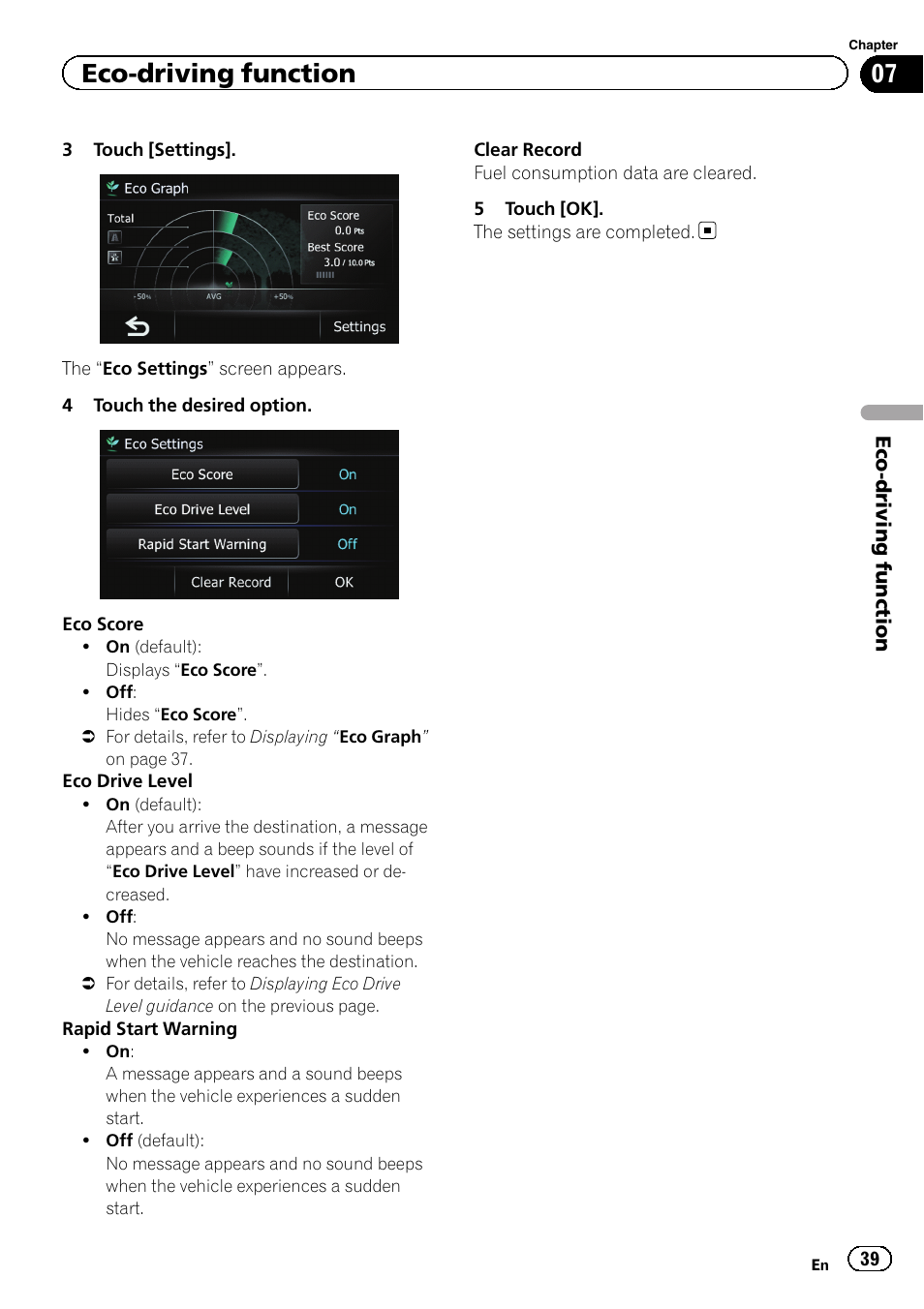 Eco-driving function | Pioneer 2010 NAVIGATION UPGRADE SD-CARD CNSD-130FM User Manual | Page 39 / 144