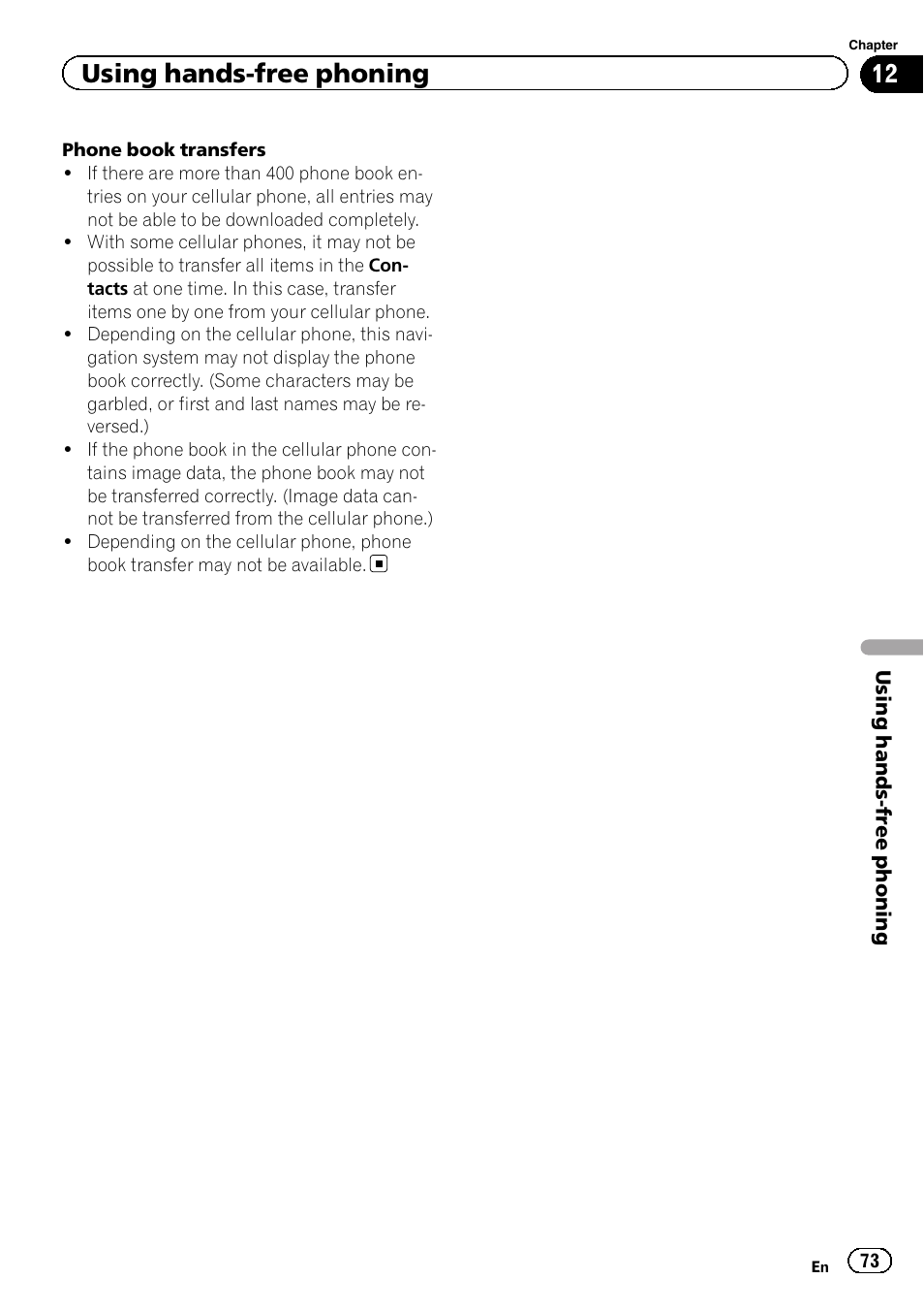 Using hands-free phoning | Pioneer 2010 NAVIGATION UPGRADE SD-CARD CNSD-130FM User Manual | Page 73 / 144