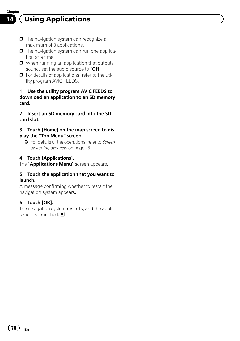 14 using applications | Pioneer 2010 NAVIGATION UPGRADE SD-CARD CNSD-130FM User Manual | Page 78 / 144