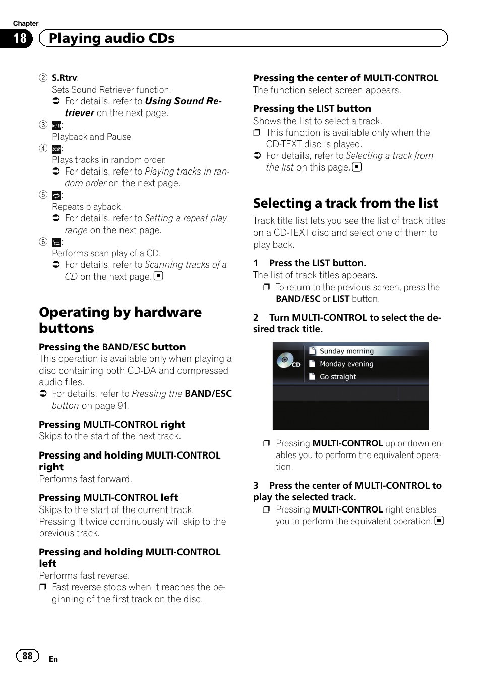 Operating by hardware buttons, Selecting a track from the list, 18 playing audio cds | Pioneer 2010 NAVIGATION UPGRADE SD-CARD CNSD-130FM User Manual | Page 88 / 144