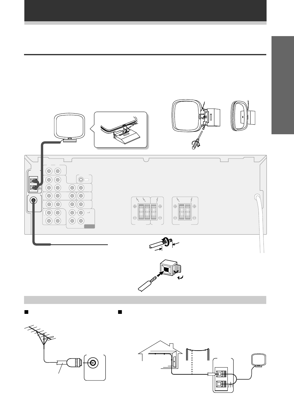 Connecting your system, Connecting antennas, Set up | Using external antennas, Fm wire antenna, 7 to improve fm reception, 7 to improve am reception, Am loop antenna, Antenna snap connectors, 75 ω coaxial cable | Pioneer VSX-409RDS User Manual | Page 7 / 40