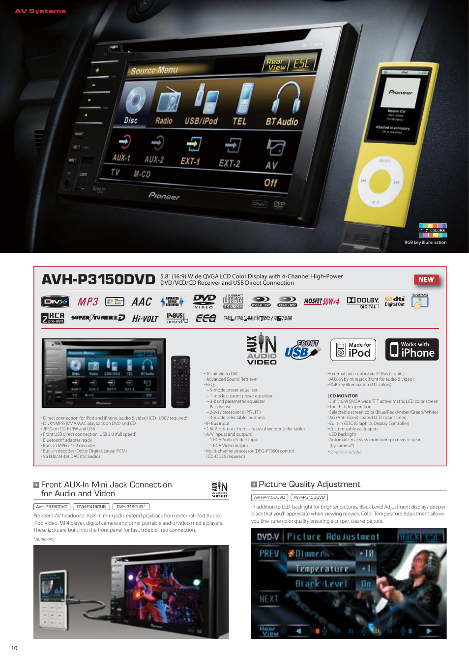 Avh-p3150dvd, Picture quality adjustment | Pioneer DEH-P7150UB User Manual | Page 10 / 64