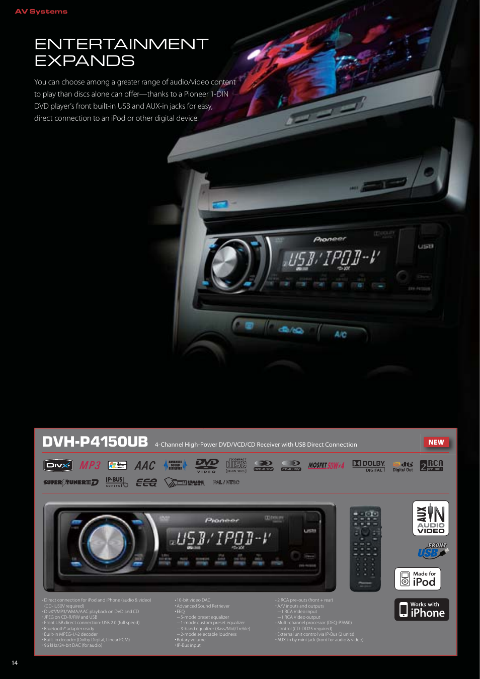 Entertainment expands, Dvh-p4150ub | Pioneer DEH-P7150UB User Manual | Page 14 / 64