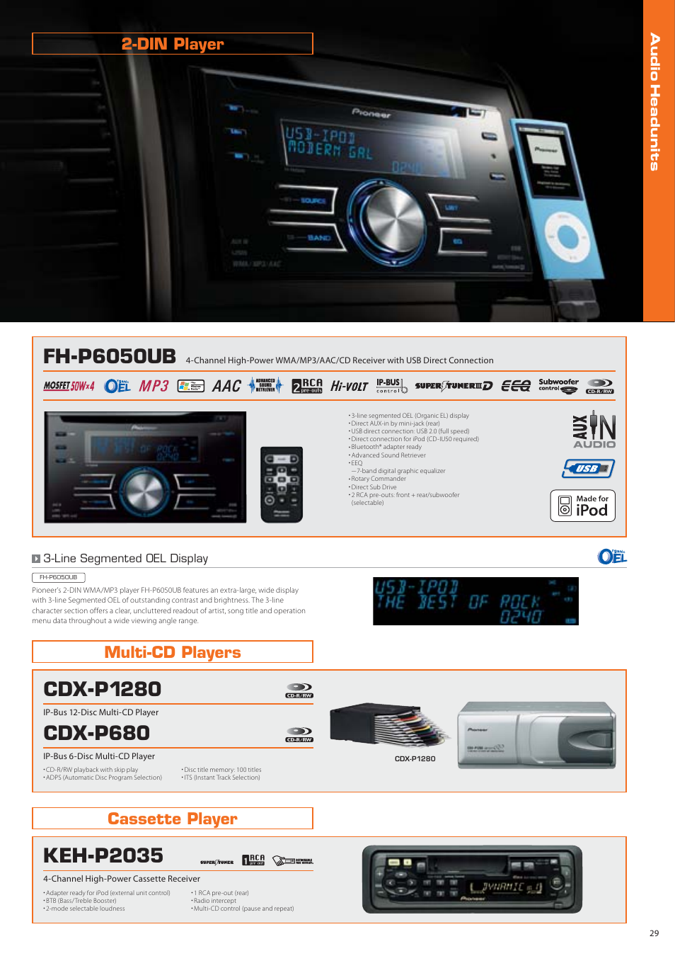 Fh-p6050ub, Cdx-p1280, Cdx-p680 | Keh-p2035, Din player multi-cd players cassette player | Pioneer DEH-P7150UB User Manual | Page 29 / 64