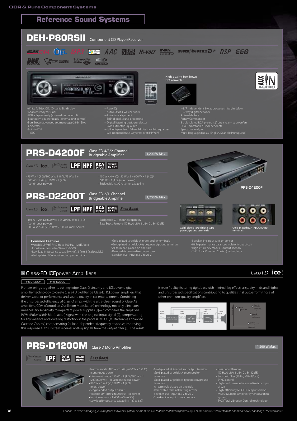 Deh-p80rsii, Prs-d4200f, Prs-d2200t | Prs-d1200m, Reference sound systems, Class-fd icepower amplifiers | Pioneer DEH-P7150UB User Manual | Page 38 / 64