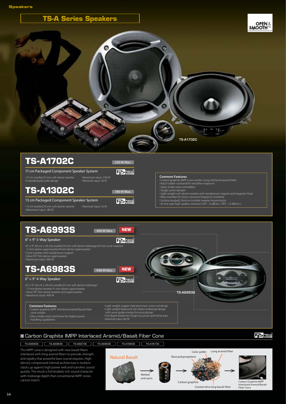 Ts-a1702c, Ts-a1302c, Ts-a6993s | Ts-a6983s, Ts-a series speakers, Natural basalt | Pioneer DEH-P7150UB User Manual | Page 54 / 64